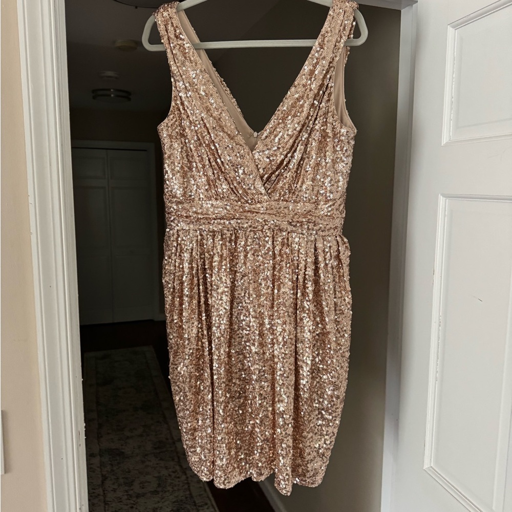 Badgley Mischka Rose Gold Sequin Mini Dress